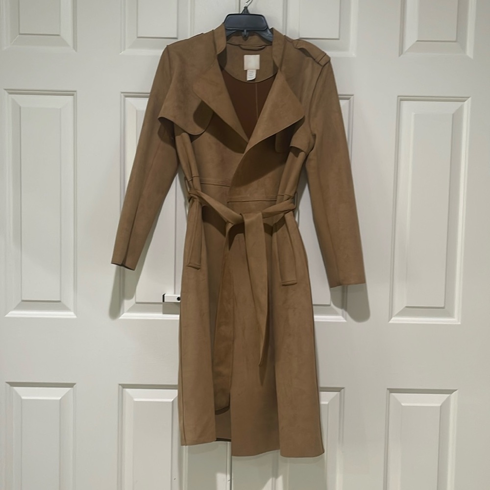 H&M faux suede wrap tie trench
